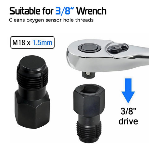 2 Piece Oxygen Sensor Thread Chasers Set With M18 x 1.5mm And M12 x 1.25mm Threads, 3/8 Inch Drive with wrench, black oxide finish