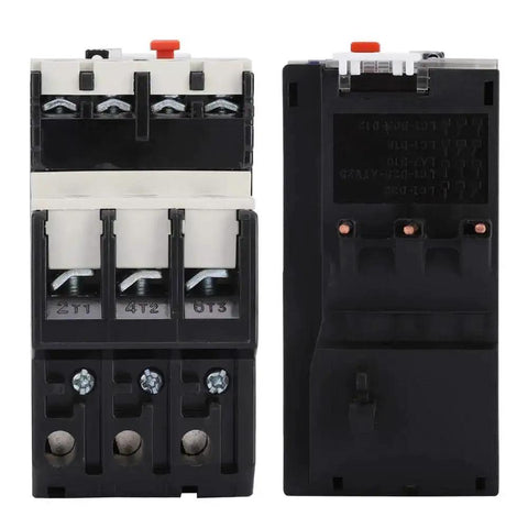 Heavy Duty Thermal Overload Relay 9-13A Adjustable Motor Protector, front and back view, industrial equipment component, phase control.