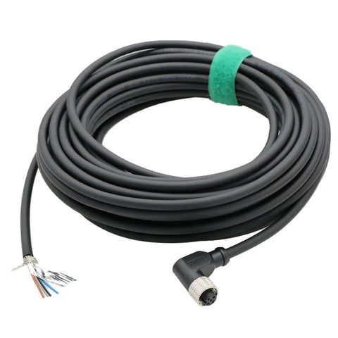 Coiled Right Angle M12 A-Coded 5 Pin Female Sensor Cable for Industrial Automation with Bare Wire Leads, 3m length
