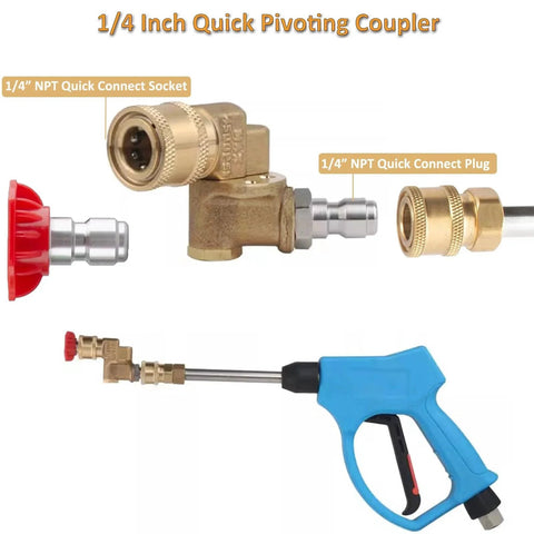 Radiator Cleaning Wand Accessory With Quick Connect Pivoting Coupler, brass and stainless, shown detached with 1/4 inch fittings