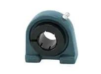 Front view of 1-7/16 in Accu-Loc tapped base pillow block bearing UETB207-23, single tapped-base mount for sealed ball bearing shaft support.