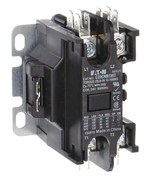 30 Amp One Pole 24V AC Definite Purpose Contactor With 600V Rating Quick Connect Terminals, side view, showing binding head screws