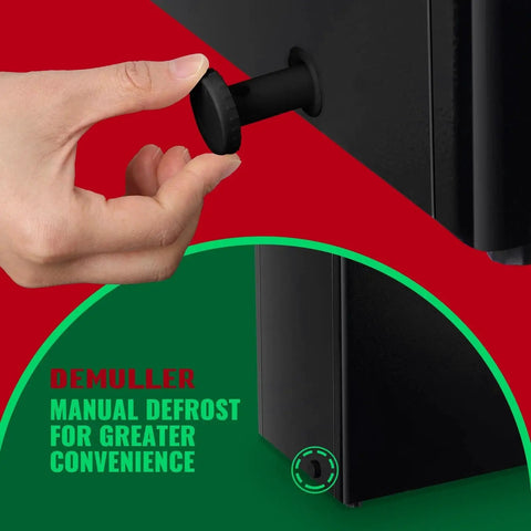 Close-up of a hand operating manual defrost knob on 3.5 Cu Ft Chest Freezer With Temperature Display And Removable Basket
