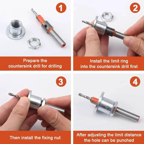 Instructions for using the 8mm Heavy Duty Hole Punch Set With Countersink Drill And Wrench for PVC and photo paper projects.