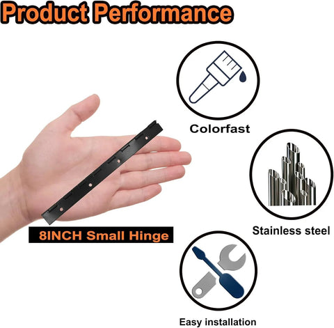 4-piece 8-inch black stainless steel continuous piano hinges for doors, cabinets, and windows