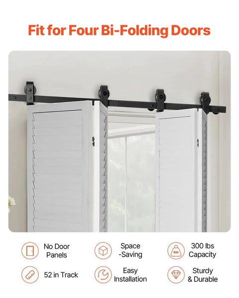 Bi Folding Sliding Barn Door Hardware Track Kit Heavy Duty Steel Rails For Four 12 Inch Closet Pantry Laundry Doors