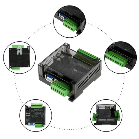 Beefed Up 24V DC PLC Controller for Interface Switching with 32 Bit MCU, plug and play ready, multiple angles shown.