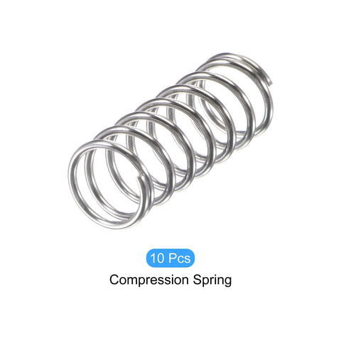 10 pcs stainless steel compression springs, 0.8x10mm OD, 25mm free length.