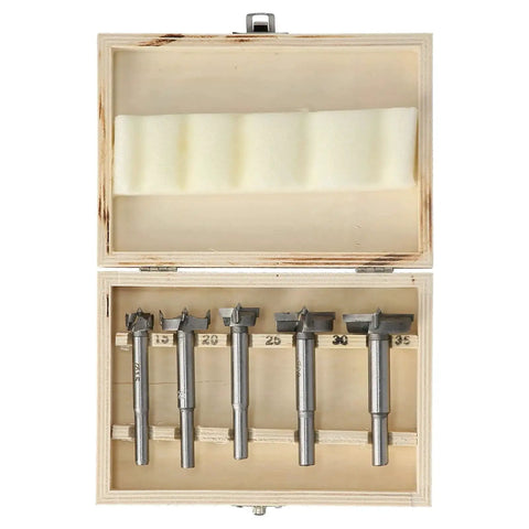 5 Piece Woodworking Drill Bit Set For Hinge Holes With Storage Case Includes 15mm 20mm 25mm 30mm 35mm Hinges Hole Cutter Bits High Speed Steel