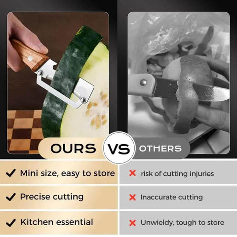 Comparison of Two Pack 2 In 1 Veggie Peeler And Bottle Opener with wooden handle to a generic peeler, highlighting efficiency and safety.
