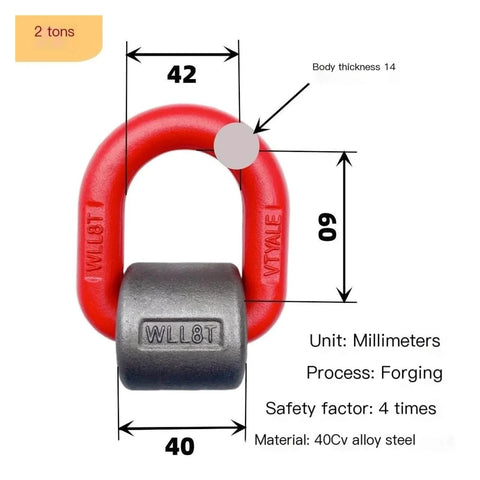 Heavy Duty G80 Alloy Steel D Ring Weldable Ring With Lateral Ring And Flip Anchor, showing dimensions, red and gray color