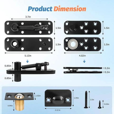 Hidden Door Hinge For Secret Bookcase Doors, 570 Lbs Load Bearing, 360 Degree Swing, Concealed Door Hardware dimensions