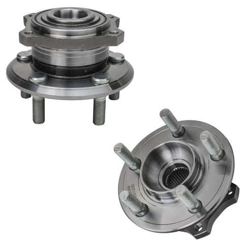 Beefed Up 4 Piece Front And Rear Wheel Bearing Hub Assembly Kit For 2008 To 2014 Dodge Challenger, 2009 To 2014 Charger, And 2009 To 2014 Chrysler 300, 5 Lug, Includes 2 Front Hubs And 2 Rear Hubs shown with 5-lug configuration