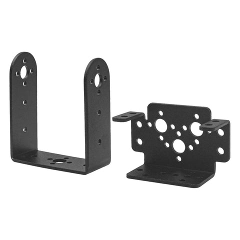 Two-piece black ShareGoo servo mount bracket set for 2-DOF pan and tilt; MG995/MG996 compatible RC robot car/boat.