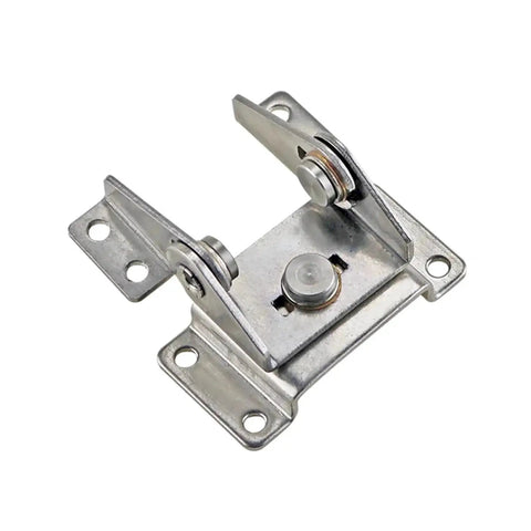 Front view of stainless steel dual-axis torque hinge on mounting base, 360° rotation, single piece