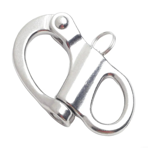 Marine-grade stainless steel quick-release shackle with fixed bail, 96mm.