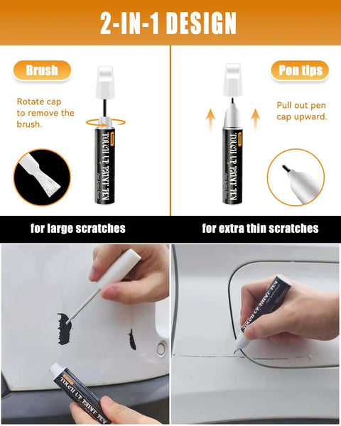 Overview of Platinum White Pearl NH 883P Compatible With Honda 2 In 1 Touch Up Paint Pen showing brush and pen tips for scratch repair.
