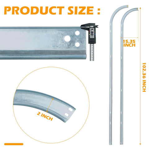 Beefed Up Heavy Duty 12 Inch Radius Horizontal Garage Door Tracks Pair For 7 Foot High Doors, 2 Inch Roller System Track Set shown