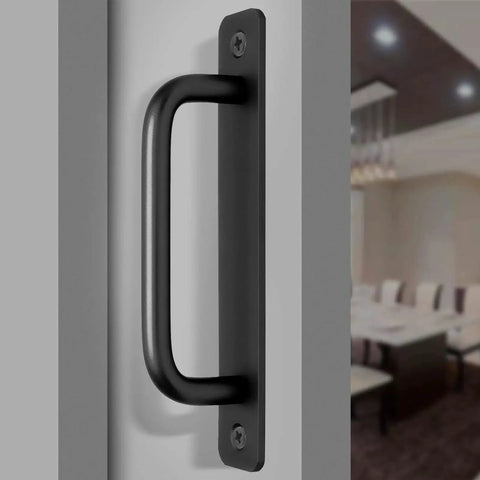 2 Pack Aluminum Alloy Sliding Barn Door Handle With Plate 128mm Center To Center Hole Spacing 5.9 Inch Total Length Black Finish