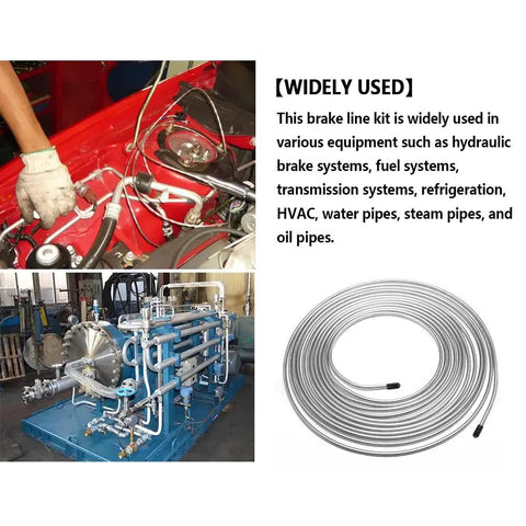 Coiled 25 ft 3/16 in zinc-plated copper brake line kit with 16 inverted flare fittings for automotive/industrial use