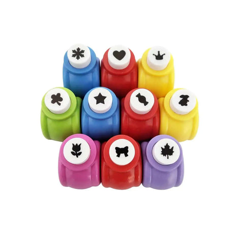 10 Piece Hole Punch Craft Set With Colorful Scrapbooking Shapes Including Snowflakes Hearts Crowns Four Leaf Clover Stars Candy Rabbits Tulips