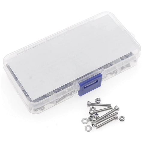 Metric M3 Stainless Steel Socket Head Cap Screws Kit With Hex Nuts Nylon Lock Nuts Flat Washers 260 Pc Set with plastic box