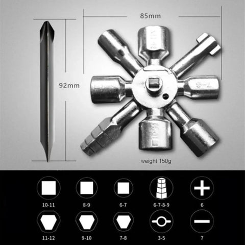 All In One 10 In 1 Carbon Steel Portable Screwdriver And Wrench Kit for control cabinets elevators water meters valves with square and triangle holes drills
