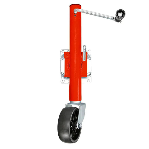 1000 Lb Trailer Tongue Jack With Wheel Bolt-On Adjustable 10.5 To 20.5 In, red jack with wind handle and black wheel