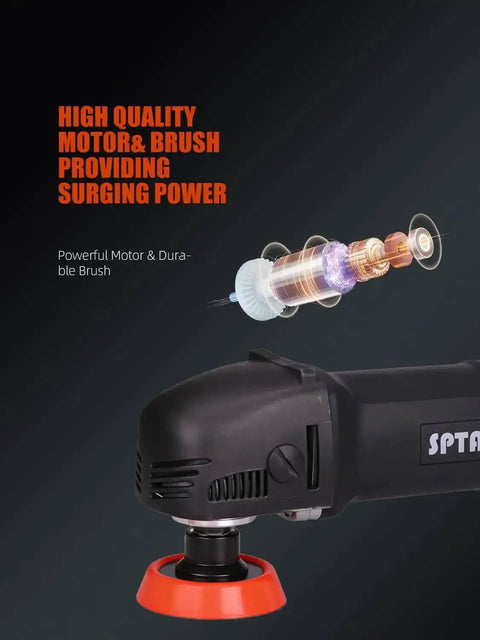 Mini Car Polisher Kit For Auto Detailing With 750W Buffer showing motor and brush design.