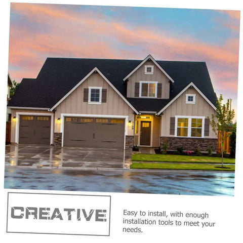 Suburban house with two garage doors at sunset, labeled 'Creative'; showing product suitability for homes.