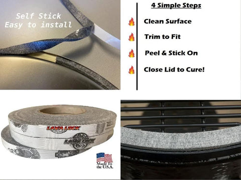 LavaLock gasket 1/2in x 1/8in, grey, self-stick high-temp BBQ seal for Nomex smoker door lid