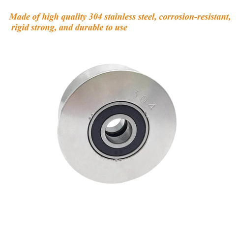 3 Inch V Groove Gate Wheel Stainless Steel Roller With Double Bearings, close-up of 304 stainless steel wheel with bearings