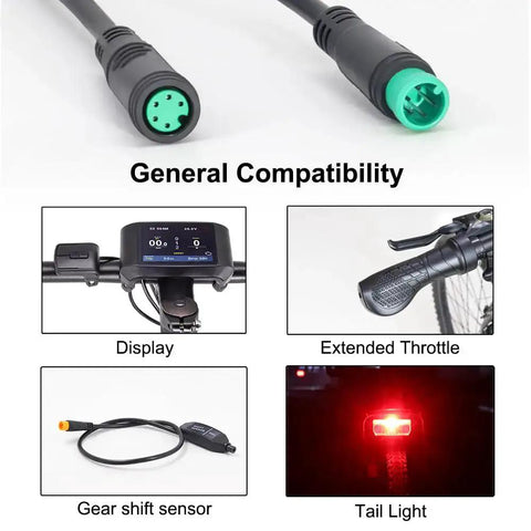 Extension Cable For Electric Bike Gear Sensor And Display, Waterproof IPX6 Connectors, shown with compatible e-bike components