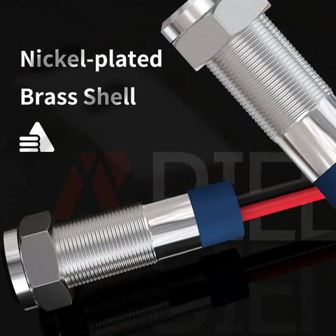 Nickel-plated brass shell of Multicolor 6mm Waterproof Indicator Light Kit With 150mm Wire 12 To 24V DC LED Signal Lamps IP65