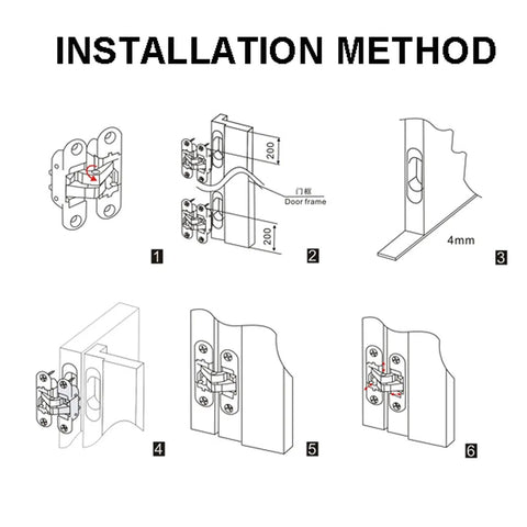 Installation steps for Concealed 3D Invisible Door Hinge For Wooden Doors With 180 Degree Inside And Outside Swing Left Open Black Finish Zinc Alloy Durable Anti Rust Door Hardware