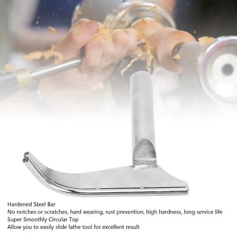 J Curved Lathe Tool Rest For 25mm Post Built To Last Hardened Steel Wood Turning Tool Rest with background of a person using a lathe