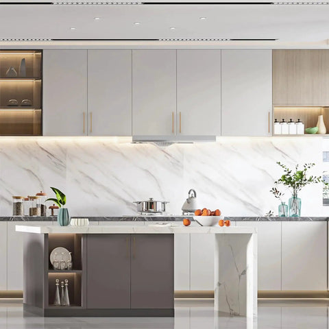 Modern kitchen with 10 Pack 5 Inch Champagne Bronze Cabinet Handles For Cupboards And Drawers Kitchen Cabinet Hardware Pulls.
