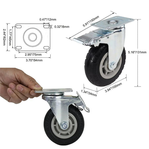 4 Inch Caster Wheels Set Of 4 Heavy Duty Casters With Quiet Operation And Shock Absorbing Polyurethane Wheels for tool boxes
