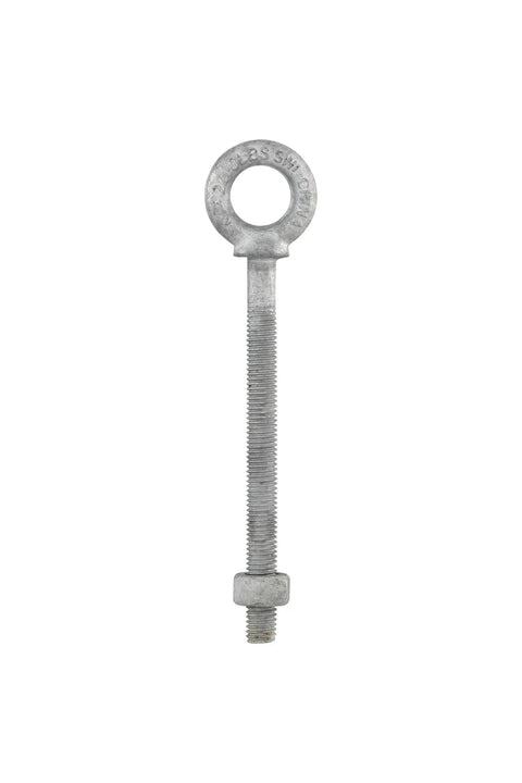 Heavy Duty Eye Bolt 1/2 Inch By 6 Inch Forged Galvanized Steel Pintle Punched For 5/16 Or 3/8 Bolts, front view