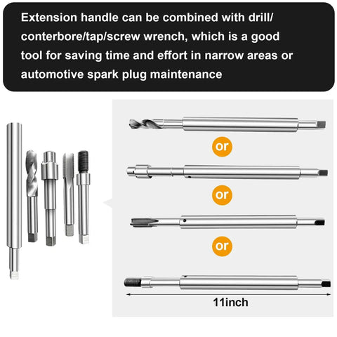 Complete M14x1.25 Thread Repair Kit With 150mm Extension Rod 10 Stainless Steel Inserts Deep Spark Plug Thread Repair For Car Engines Easy Insertion Minimal Disassembly Fix Lost Threads And Keep Your Ride Rolling image showing tools and extension rod.