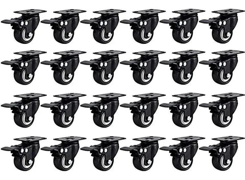 Heavy Duty Swivel Caster Wheels 2 Inch Rubber Base With Top Plate And Bearing 24 Pack Total Lock Brake For Carts And Equipment