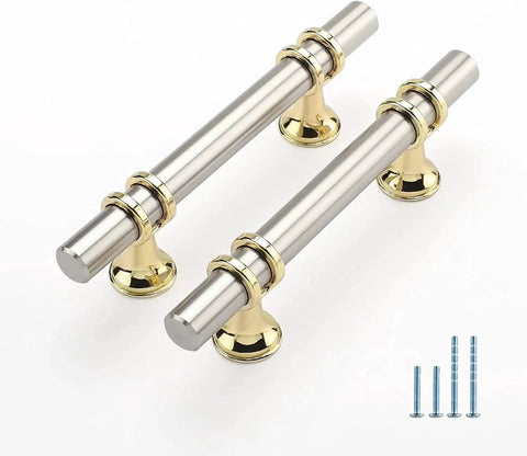 10 Pack Brushed Nickel And Gold Cabinet Pulls For Kitchen Cabinets And Furniture 3 Inch Two Tone Drawer Pulls with screws