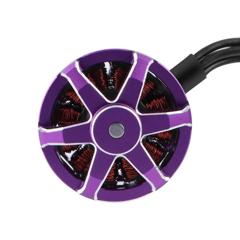 Top view of a 2500KV Brushless Outrunner Motor with purple casing for 1/24 RC Micro Rock Crawlers and Axial SCX24 Upgrades.