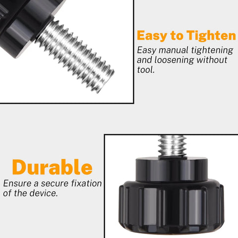 12 Pack M4 X 10mm Knurled Thumbscrews For Monitor Mounts And VESA Brackets, close-up of stainless steel clamping knob and text overlay