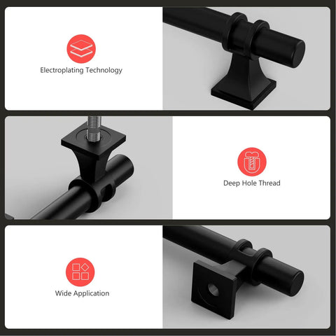 Close-up of Matte Black 5 Inch Cabinet Pulls 10 Pack Modern T Bar Handles showing durability and design features.