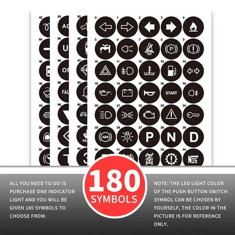 180 Changeable Symbols Sheet for LED Indicator Light with various symbol designs visible in the image