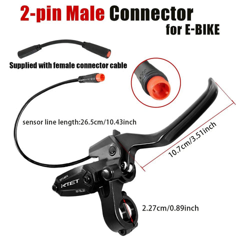 E-bike hydraulic brake lever with 2-pin waterproof connector, black body and red end cap