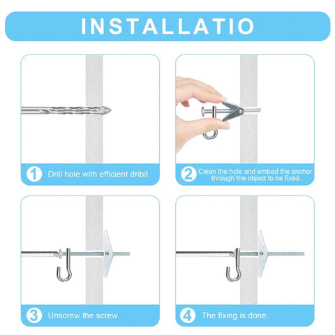 Installation steps for Heavy Duty Toggle Bolts Kit For Drywall 50 Pcs One Eighth Inch Butterfly Anchors for ceiling mounting