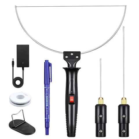 3 In 1 Foam Cutter For DIY Projects For Buffs With 18W Hot Knife And 100 240V Power Adapter Styrofoam Engraving Tool With 12cm And 7cm Wand Styles 18cm Bow Blade 10m Wire Cutter Holder By GOCHANGE For Small Craft Carving showing components and accessories