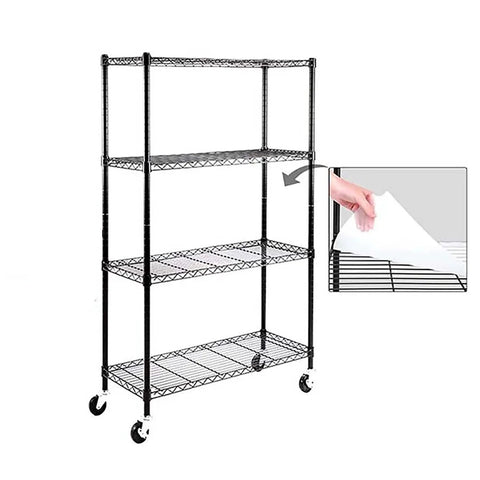 Metal rack shelving unit with 3 Inch Universal Threaded Casters Set Of 4 with Brake Locks, heavy-duty steel, and premium rubber wheels.